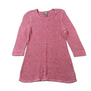 Chicos Sweater Womens 2 (US L) Pink Loose Knit 3/4 Sleeve Beach Coastal Barbie